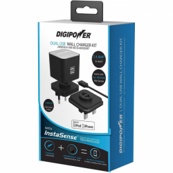 Digipower Dual USB Wall Charger Kit with UK, European and USA Adapters 