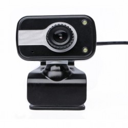 USB 640×480 Webcam with Mic phone, 2 lights, stand & clip available for PC_Black